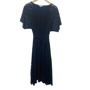 & Other Stories Dress Size 8 Black Midi Lace Tie Waist